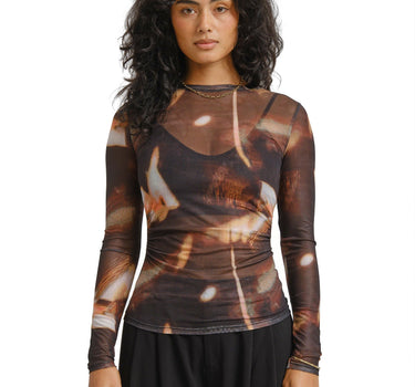 TILTIL Pleated Tara Mesh Longsleeve Brown Black - Things I Like Things I Love