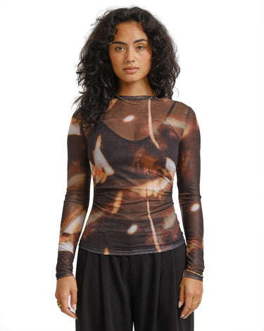 TILTIL Pleated Tara Mesh Longsleeve Brown Black - Things I Like Things I Love