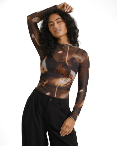 TILTIL Pleated Tara Mesh Longsleeve Brown Black - Things I Like Things I Love
