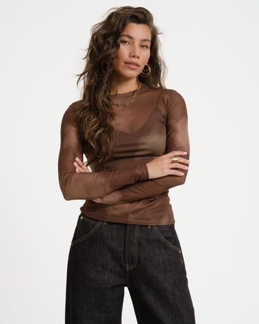 TILTIL Pleated Tara Mesh Longsleeve Brown - Things I Like Things I Love
