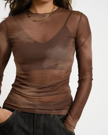 TILTIL Pleated Tara Mesh Longsleeve Brown - Things I Like Things I Love