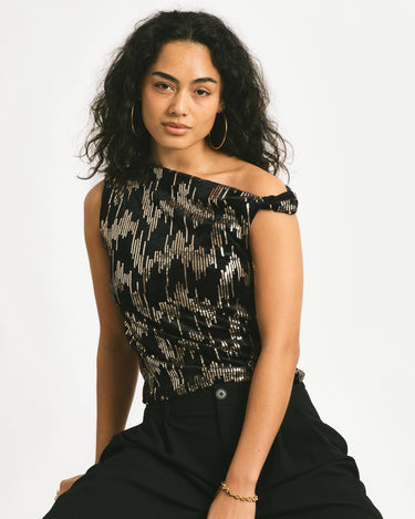 TILTIL Rapha Off Shoulder Sequins Top Black - Things I Like Things I Love