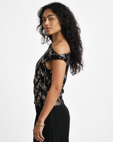TILTIL Rapha Off Shoulder Sequins Top Black - Things I Like Things I Love