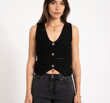 TILTIL Richelle Knit Top Button Black One Size - Things I Like Things I Love