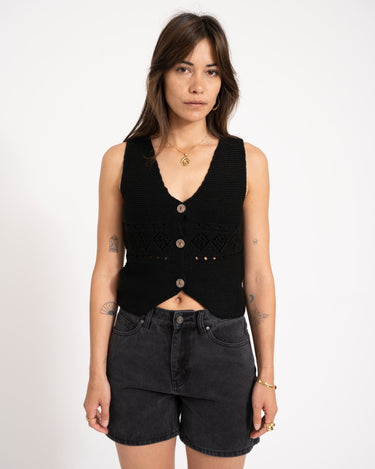 TILTIL Richelle Knit Top Button Black One Size - Things I Like Things I Love