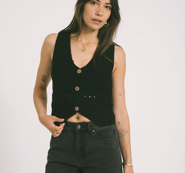 TILTIL Richelle Knit Top Button Black One Size - Things I Like Things I Love