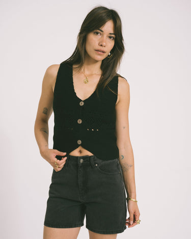 TILTIL Richelle Knit Top Button Black One Size - Things I Like Things I Love