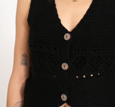 TILTIL Richelle Knit Top Button Black One Size - Things I Like Things I Love