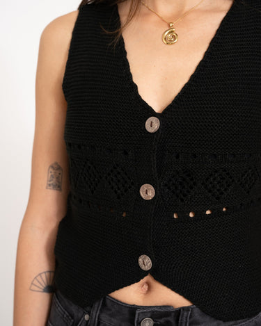 TILTIL Richelle Knit Top Button Black One Size - Things I Like Things I Love