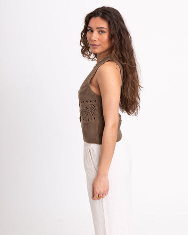 TILTIL Richelle Knit Top Button Taupe One Size - Things I Like Things I Love