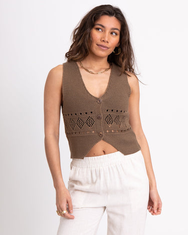 TILTIL Richelle Knit Top Button Taupe One Size - Things I Like Things I Love