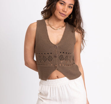 TILTIL Richelle Knit Top Button Taupe One Size - Things I Like Things I Love