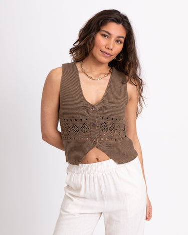 TILTIL Richelle Knit Top Button Taupe One Size - Things I Like Things I Love