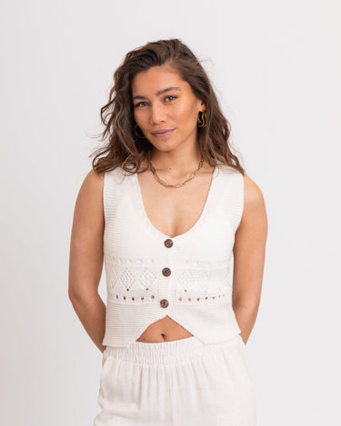 TILTIL Richelle Knit Top Button White One Size - Things I Like Things I Love