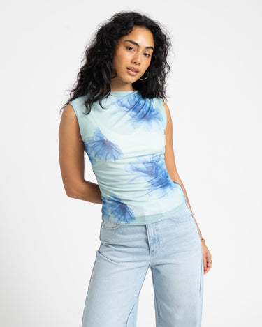 TILTIL Rody Mesh Top Turquoise Flower - Things I Like Things I Love