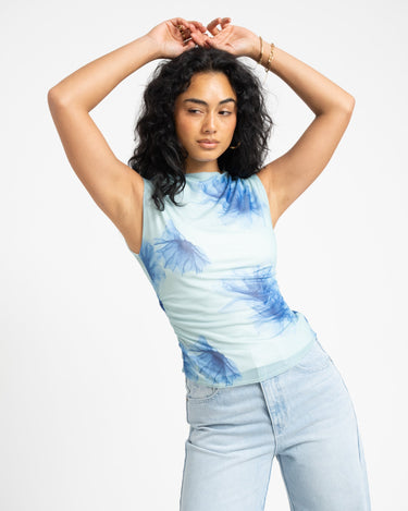 TILTIL Rody Mesh Top Turquoise Flower - Things I Like Things I Love