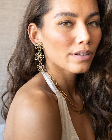 TILTIL Set of 2 Earrings Flower Long Gold - Things I Like Things I Love