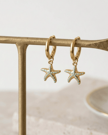 TILTIL Set Of 2 Earrings Gold Plated Hoop Seastar Gold - Things I Like Things I Love