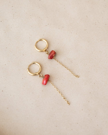 TILTIL Set van 2 Gem Chain Drop Earrings Goud Oranje - Things I Like Things I Love