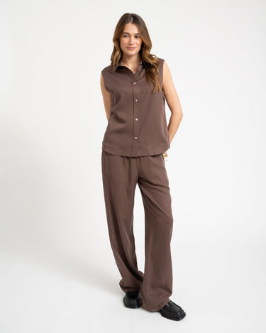 TILTIL Sleeveless Juna Tencel Blouse Brown - Things I Like Things I Love