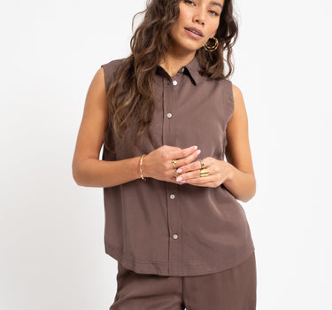 TILTIL Sleeveless Juna Tencel Blouse Brown - Things I Like Things I Love