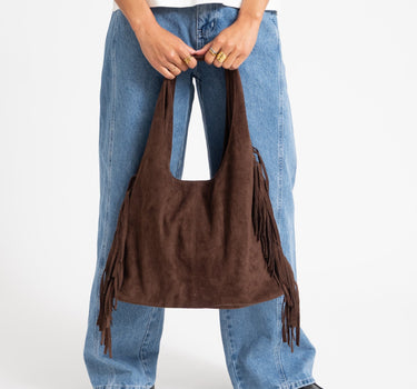 TILTIL Slouchy Fringe Faux Suede Bag Bruin - Things I Like Things I Love