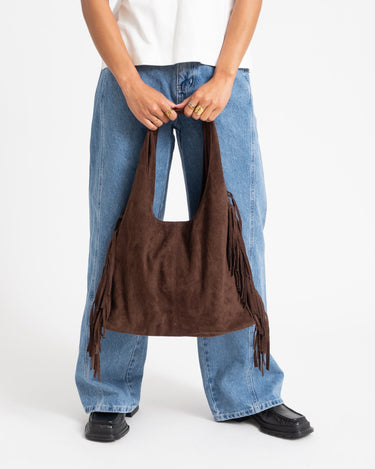 TILTIL Slouchy Fringe Faux Suede Bag Bruin - Things I Like Things I Love