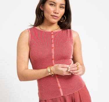 TILTIL Striped Fonna Button Top Dark Pink - Things I Like Things I Love