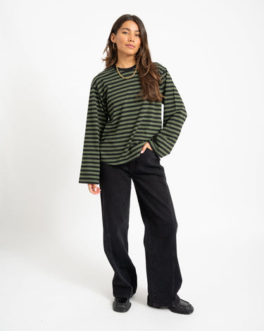 TILTIL Thin Striped Doka Longsleeve Olijf Zwart - Things I Like Things I Love