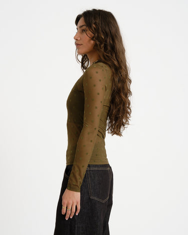 TILTIL Tif Dotted Mesh Longsleeve Dark Green - Things I Like Things I Love