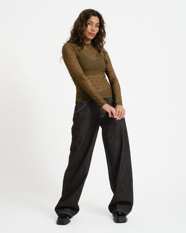 TILTIL Tif Dotted Mesh Longsleeve Dark Green - Things I Like Things I Love