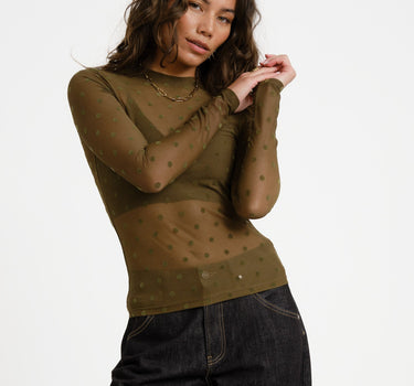 TILTIL Tif Dotted Mesh Longsleeve Dark Green - Things I Like Things I Love