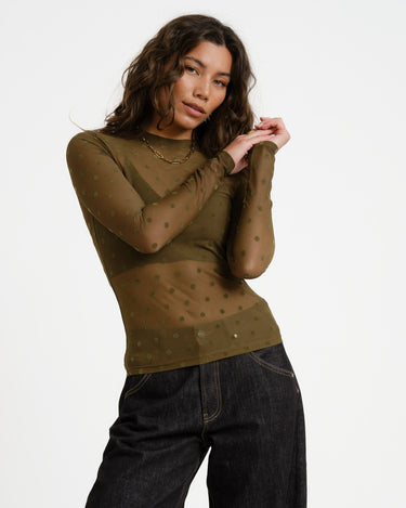 TILTIL Tif Dotted Mesh Longsleeve Dark Green - Things I Like Things I Love