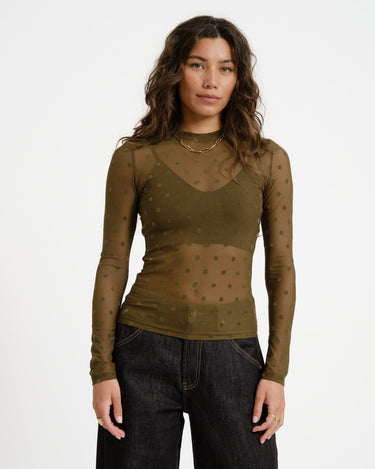 TILTIL Tif Dotted Mesh Longsleeve Dark Green - Things I Like Things I Love