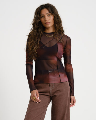 TILTIL Ziva Seamed mesh Longsleeve Dark Red - Things I Like Things I Love
