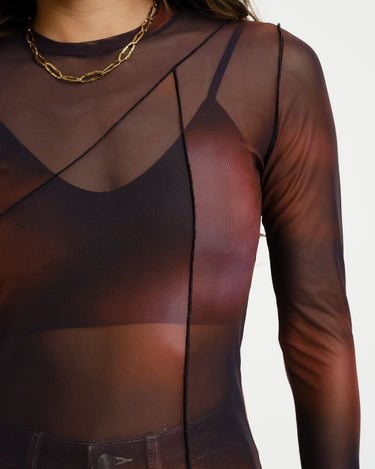 TILTIL Ziva Seamed mesh Longsleeve Dark Red - Things I Like Things I Love