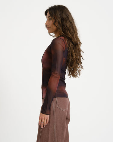 TILTIL Ziva Seamed mesh Longsleeve Dark Red - Things I Like Things I Love