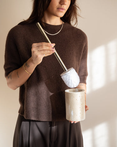 Toilet Brush Holder Pearl Travertine Look - Things I Like Things I Love