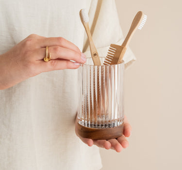 Toothbrush Holder Acacia Wood Glass - Things I Like Things I Love
