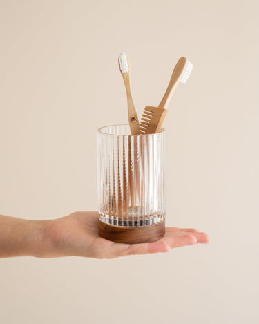 Toothbrush Holder Acacia Wood Glass - Things I Like Things I Love