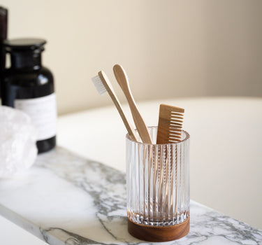 Toothbrush Holder Acacia Wood Glass - Things I Like Things I Love