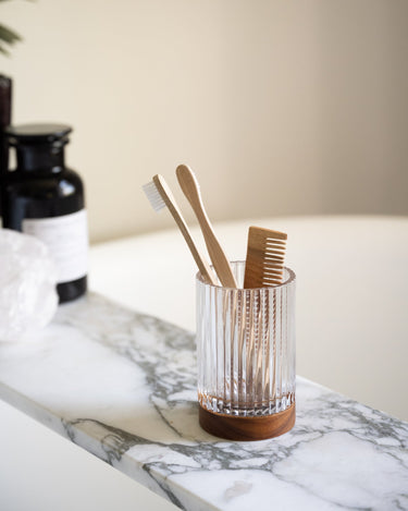 Toothbrush Holder Acacia Wood Glass - Things I Like Things I Love