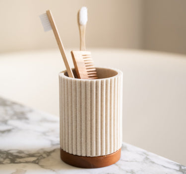 Toothbrush Holder Beige/Acacia Wood - Things I Like Things I Love