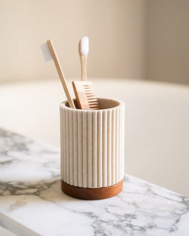 Toothbrush Holder Beige/Acacia Wood - Things I Like Things I Love