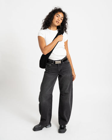 Topshop Barrel Denim Jeans Black Denim Washed - Things I Like Things I Love