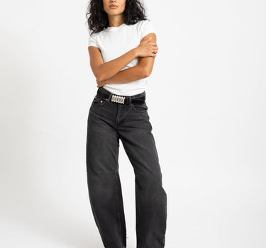 Topshop Barrel Denim Jeans Black Denim Washed - Things I Like Things I Love