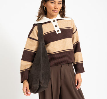 Topshop Scami Knitted Rugby Polo Knit Chocolate Bruin - Things I Like Things I Love