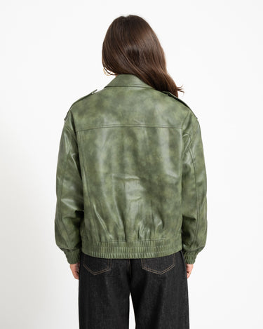 Topshop Sonja Coated Cropped Bomber Groen Jacket - Things I Like Things I Love