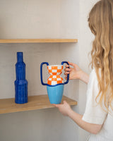 Vase Kariert Orange/Azul