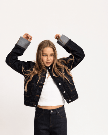 Vega Jacket Fold Up Denim GIRLS Dark Blue Denim - Things I Like Things I Love